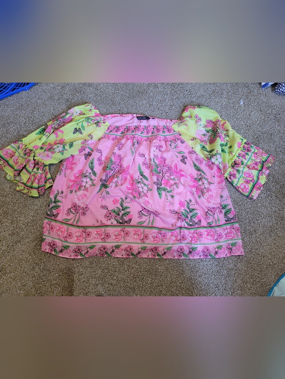Colleen Lopaz Light pink and yellow Flower Long sleeve Blouse